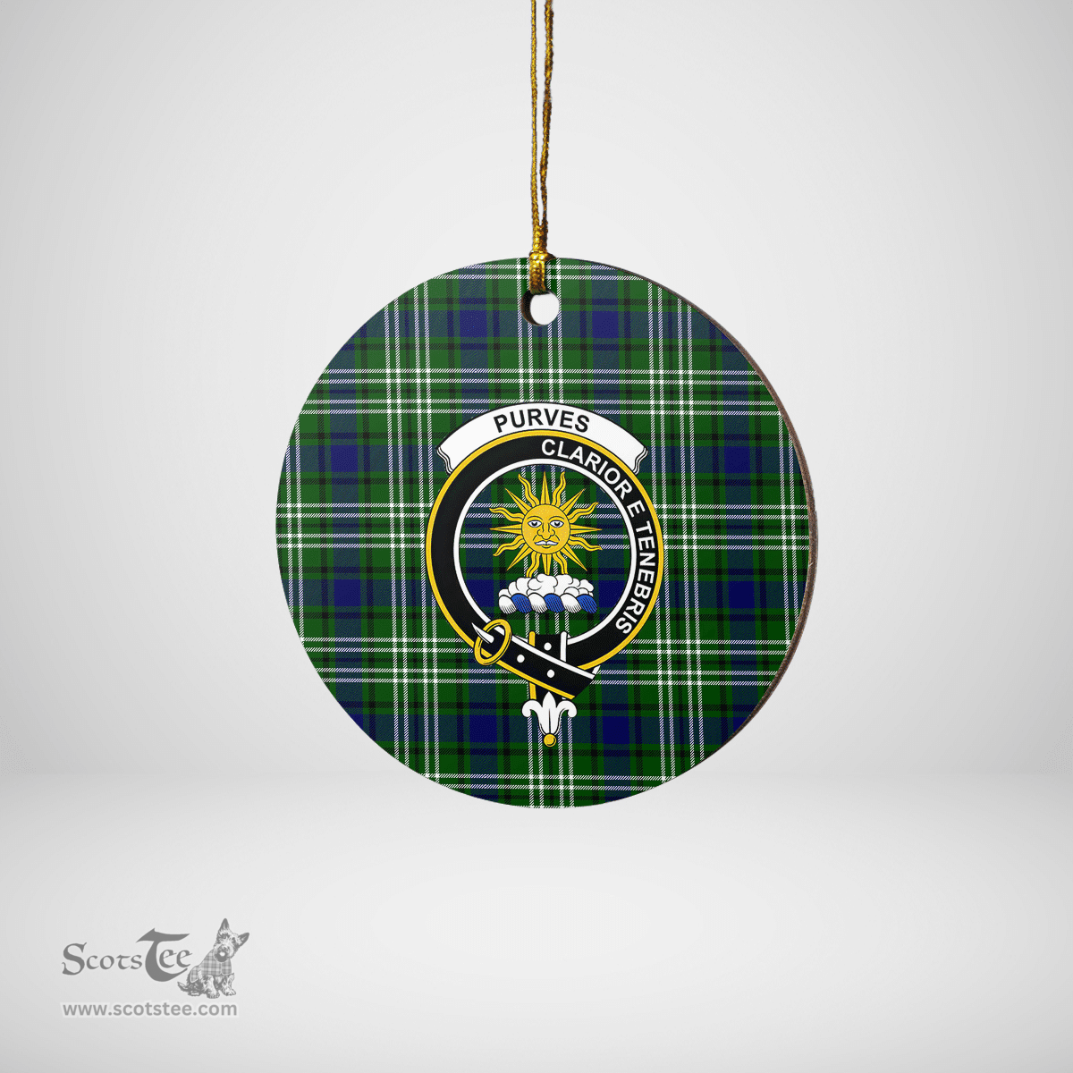 Scottish Purves (Tweedside) Clan Tartan Ceramic Ornament - Crest Round Style Scottish Plaid Tartan Plaid
