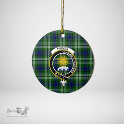 Scottish Purves (Tweedside) Clan Tartan Ceramic Ornament - Crest Round Style Scottish Plaid Tartan Plaid