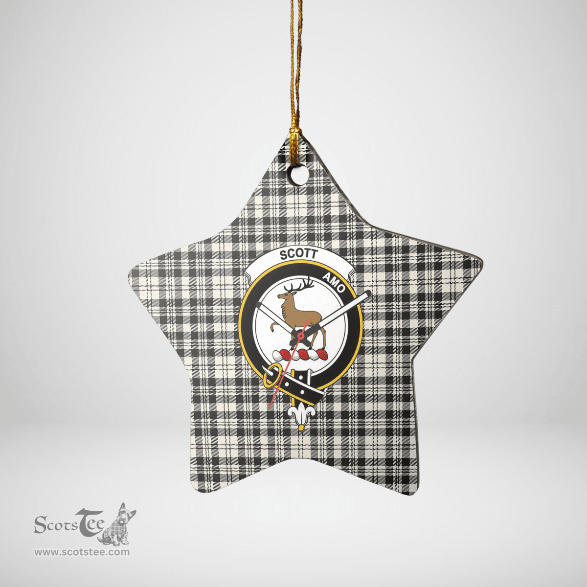 Scottish Scott Black & White Ancient Clan Tartan Crest Star Ceramic Ornament