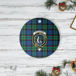Scottish Fletcher Ancient Clan Tartan Crest Round Ceramic Ornament