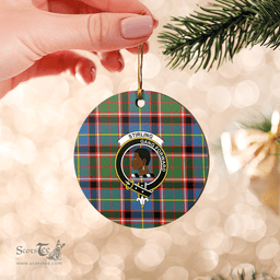 Scottish Stirling (of Keir) Clan Tartan Ceramic Ornament - Crest Round Style Scottish Plaid Tartan Plaid