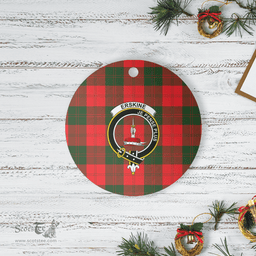 Scottish Erskine Modern Clan Tartan Crest Round Ceramic Ornament