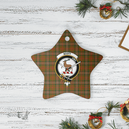 Scottish Scott Brown Modern Clan Tartan Crest Star Ceramic Ornament