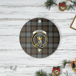 Scottish Stewart Old Weathered Clan Tartan Ceramic Ornament - Crest Round Style Scottish Plaid Tartan Plaid