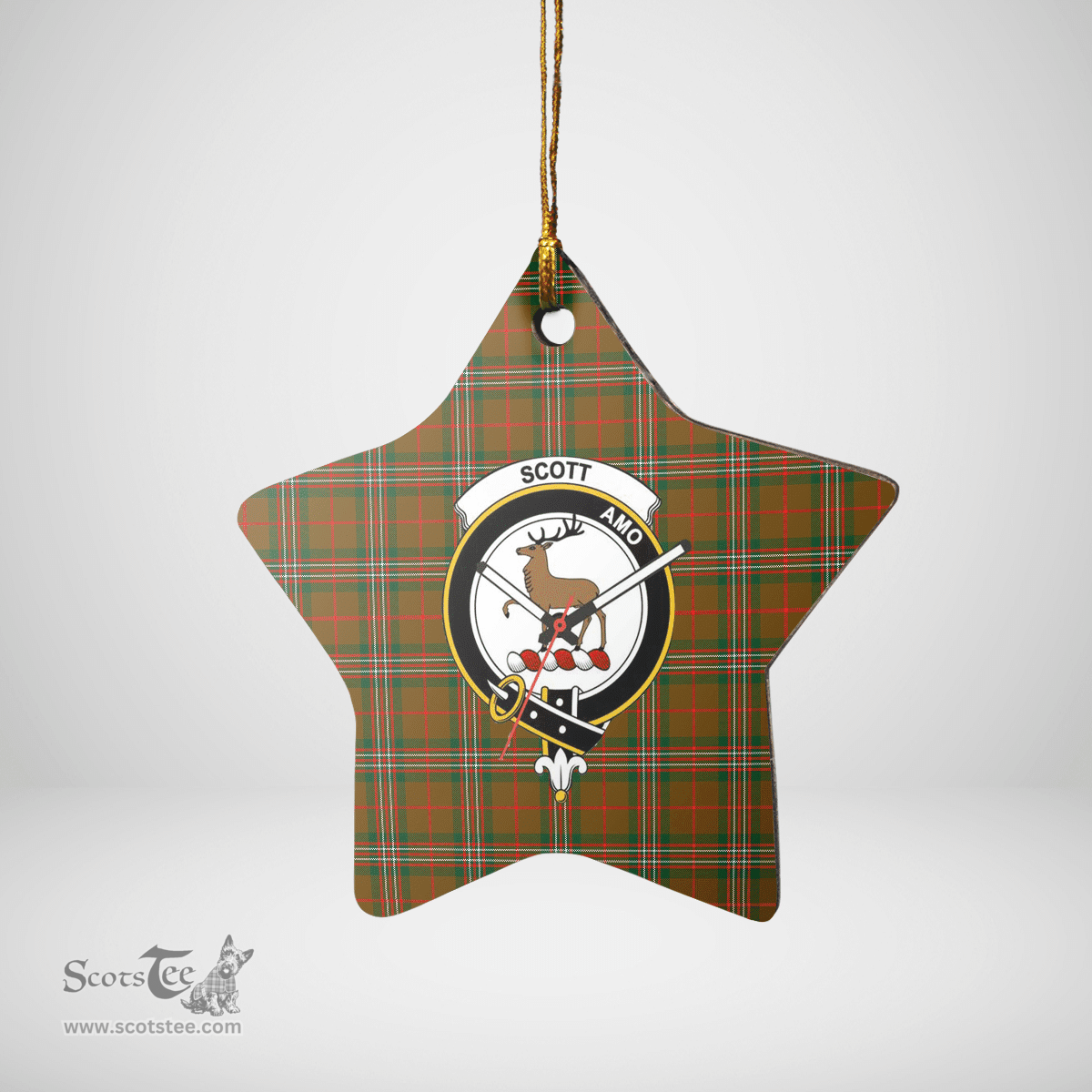 Scottish Scott Brown Modern Clan Tartan Crest Star Ceramic Ornament