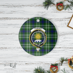 Scottish Purves (Tweedside) Clan Tartan Ceramic Ornament - Crest Round Style Scottish Plaid Tartan Plaid