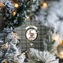 Scottish Scott Green Modern Clan Tartan Crest Star Ceramic Ornament