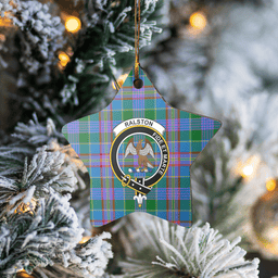 Scottish Ralston Clan Tartan Crest Star Ceramic Ornament