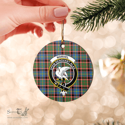Scottish Norvel (Stirling) Clan Tartan Ceramic Ornament - Crest Round Style Scottish Plaid Tartan Plaid