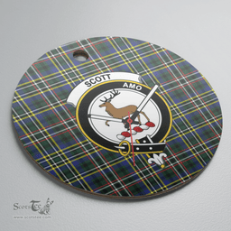 Scottish Scott Green Modern Clan Tartan Ceramic Ornament - Crest Round Style Scottish Plaid Tartan Plaid