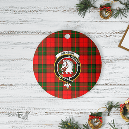 Scottish Dunbar Modern Clan Tartan Crest Round Ceramic Ornament