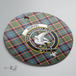 Scottish Norvel (Stirling) Clan Tartan Ceramic Ornament - Crest Round Style Scottish Plaid Tartan Plaid