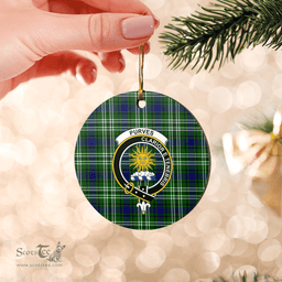Scottish Purves (Tweedside) Clan Tartan Ceramic Ornament - Crest Round Style Scottish Plaid Tartan Plaid
