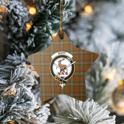 Scottish Scott Brown Modern Clan Tartan Crest Star Ceramic Ornament