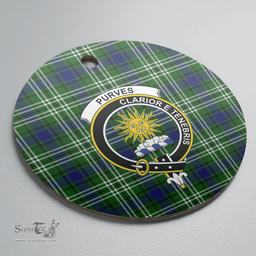 Scottish Purves (Tweedside) Clan Tartan Ceramic Ornament - Crest Round Style Scottish Plaid Tartan Plaid