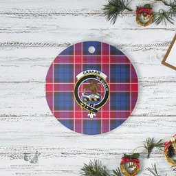 Scottish Graham of Menteith Red Clan Tartan Crest Round Ceramic Ornament