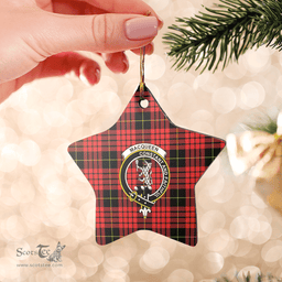 Scottish MacQueen Modern Clan Tartan Crest Star Ceramic Ornament