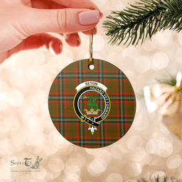 Scottish Seton Hunting Modern Clan Tartan Ceramic Ornament - Crest Round Style Scottish Plaid Tartan Plaid