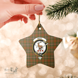 Scottish Scott Brown Modern Clan Tartan Crest Star Ceramic Ornament