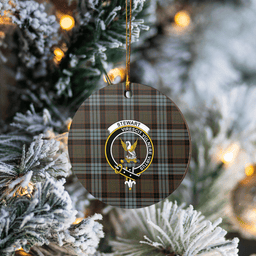 Scottish Stewart Old Weathered Clan Tartan Ceramic Ornament - Crest Round Style Scottish Plaid Tartan Plaid
