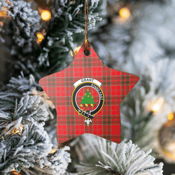 Scottish Grant Weathered Clan Tartan Crest Star Ceramic Ornament
