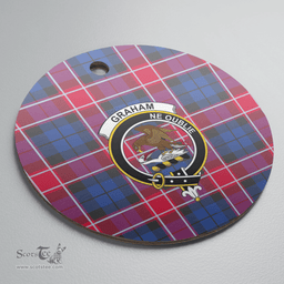 Scottish Graham of Menteith Red Clan Tartan Crest Round Ceramic Ornament