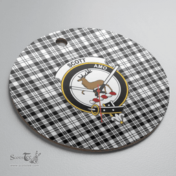 Scottish Scott Black & White Modern Clan Tartan Ceramic Ornament - Crest Round Style Scottish Plaid Tartan Plaid