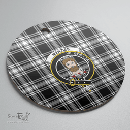 Scottish Menzies Black & White Modern Clan Tartan Ceramic Ornament - Crest Round Style Scottish Plaid Tartan Plaid