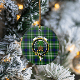 Scottish Swinton (Tweedside) Clan Tartan Ceramic Ornament - Crest Round Style Scottish Plaid Tartan Plaid