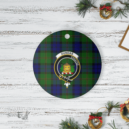 Scottish Dundas Modern Clan Tartan Crest Round Ceramic Ornament
