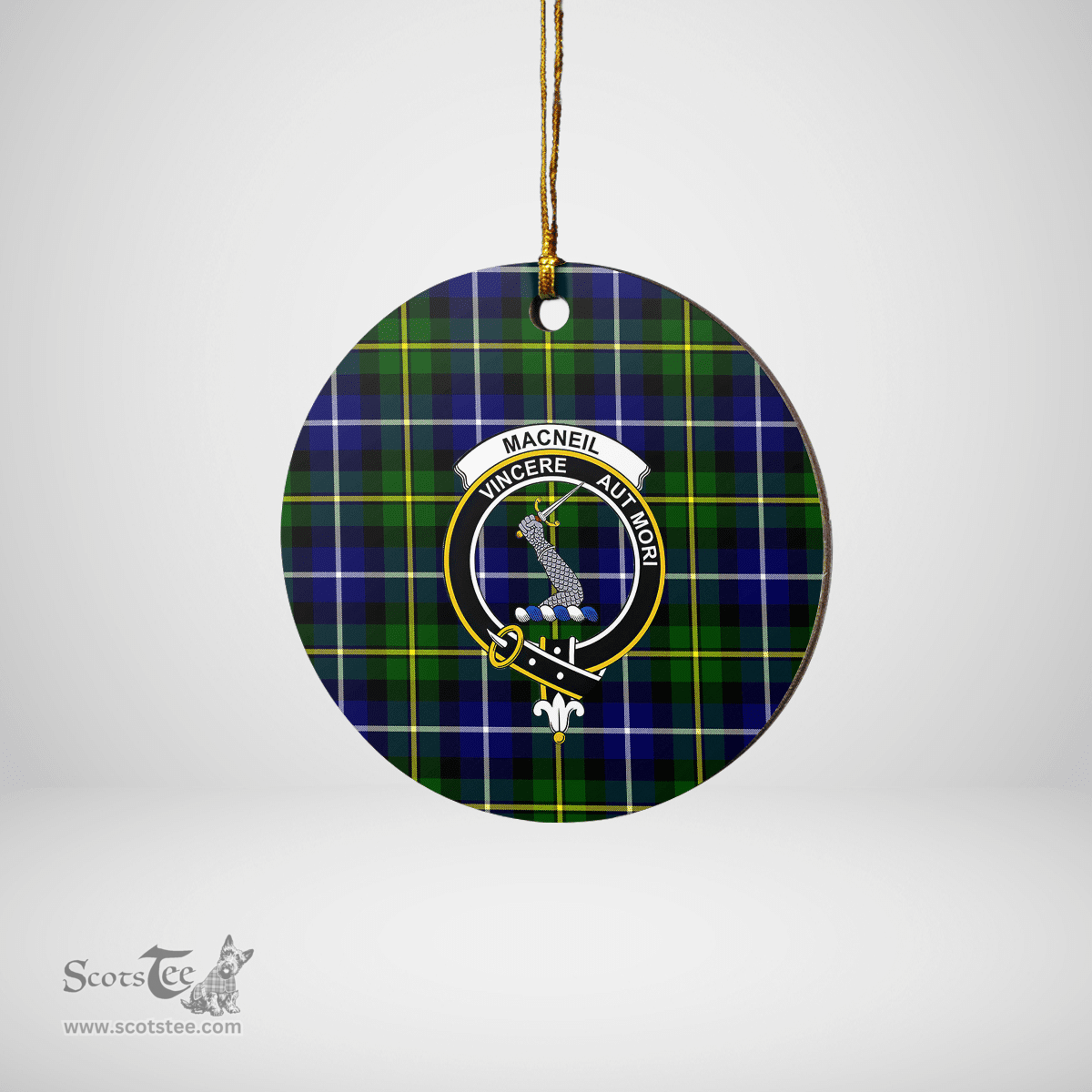Scottish MacNeil of Barra Modern Clan Tartan Crest Round Ceramic Ornament