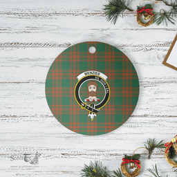 Scottish Menzies Green Ancient Clan Tartan Ceramic Ornament - Crest Round Style Scottish Plaid Tartan Plaid