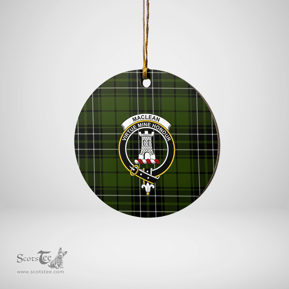 Scottish MacLean Hunting Clan Tartan Crest Round Ceramic Ornament