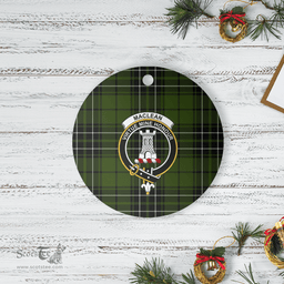 Scottish MacLean Hunting Clan Tartan Crest Round Ceramic Ornament
