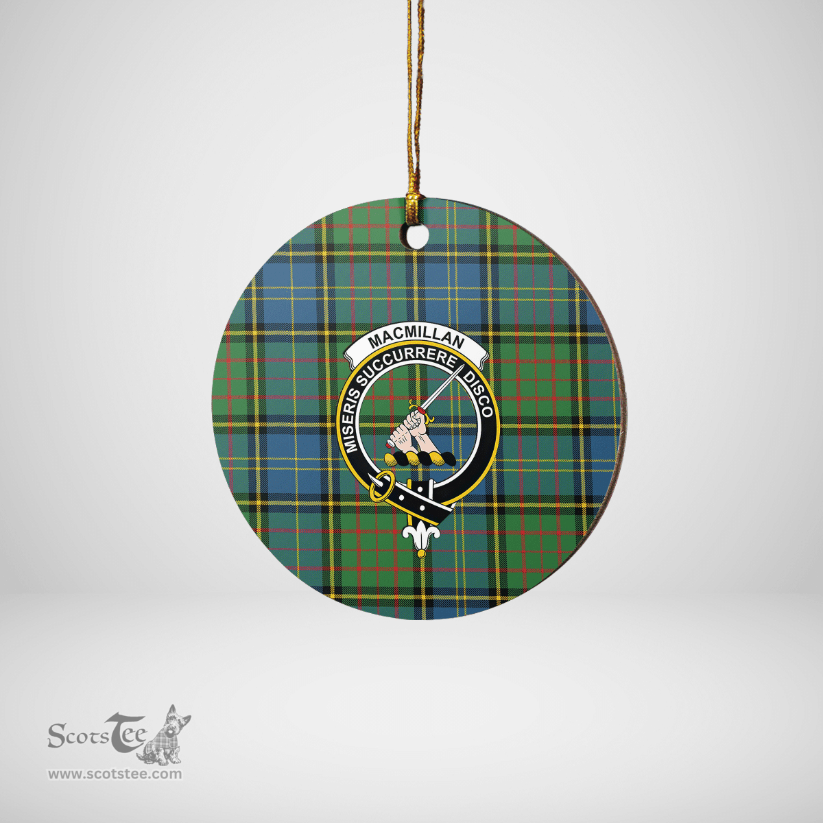 Scottish MacMillan Hunting Ancient Clan Tartan Crest Round Ceramic Ornament