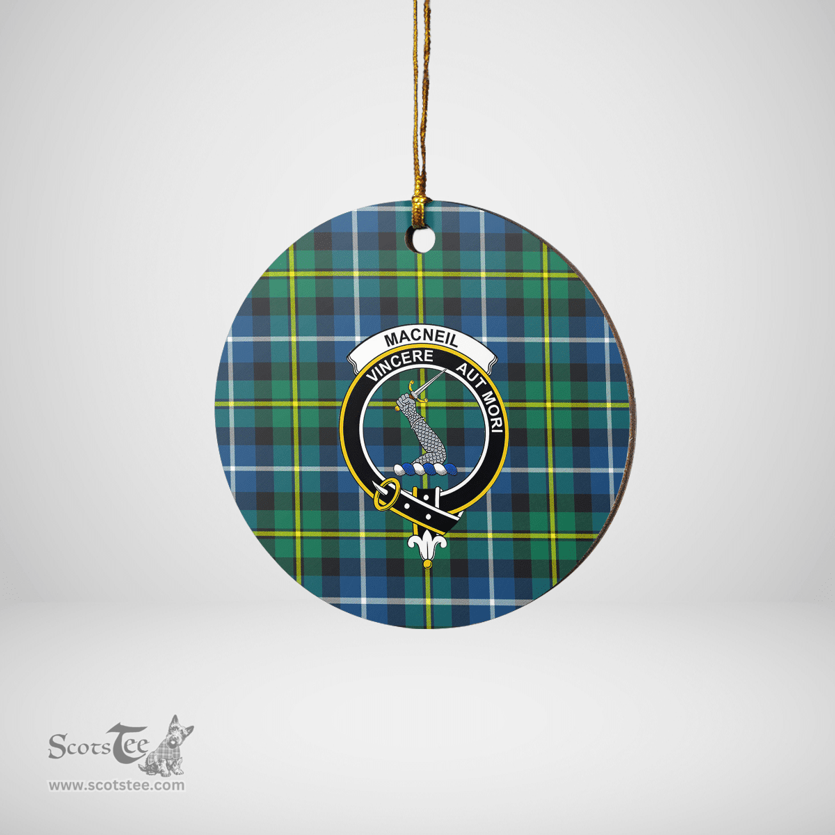 Scottish MacNeill of Barra Ancient Clan Tartan Crest Round Ceramic Ornament