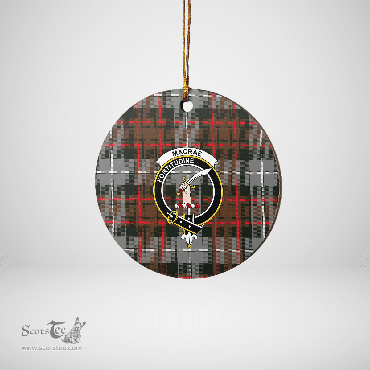 Scottish MacRae Hunting Weathered Clan Tartan Ceramic Ornament - Crest Round Style Scottish Plaid Tartan Plaid