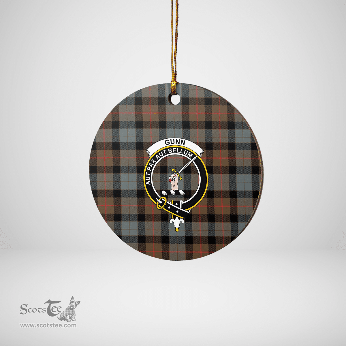 Scottish Gunn Weathered Clan Tartan Ceramic Ornament - Crest Round Style Scottish Plaid Tartan Plaid