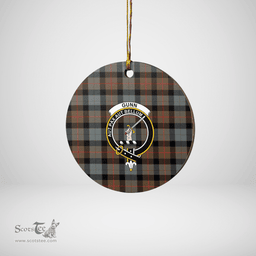 Scottish Gunn Weathered Clan Tartan Ceramic Ornament - Crest Round Style Scottish Plaid Tartan Plaid