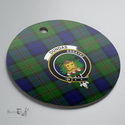Scottish Dundas Modern Clan Tartan Crest Round Ceramic Ornament