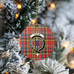 Scottish Ogilvie of Airlie Ancient Clan Tartan Ceramic Ornament - Crest Round Style Scottish Plaid Tartan Plaid