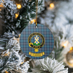 Scottish Earl of St Andrews Clan Tartan Crest Round Ceramic Ornament