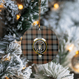 Scottish Gunn Weathered Clan Tartan Ceramic Ornament - Crest Round Style Scottish Plaid Tartan Plaid