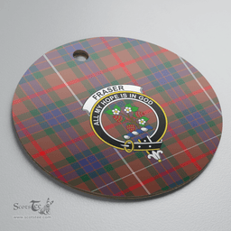 Scottish Fraser Hunting Modern Clan Tartan Crest Round Ceramic Ornament