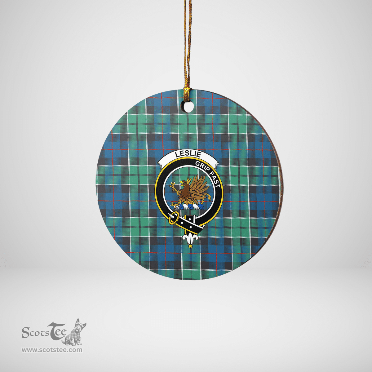 Scottish Leslie Hunting Ancient Clan Tartan Crest Round Ceramic Ornament