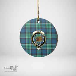 Scottish Leslie Hunting Ancient Clan Tartan Crest Round Ceramic Ornament