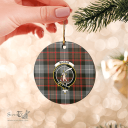 Scottish MacRae Hunting Weathered Clan Tartan Ceramic Ornament - Crest Round Style Scottish Plaid Tartan Plaid
