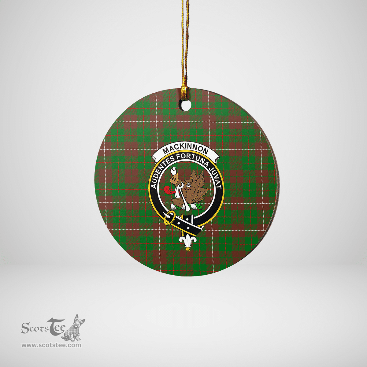 Scottish MacKinnon Hunting Modern Clan Tartan Crest Round Ceramic Ornament