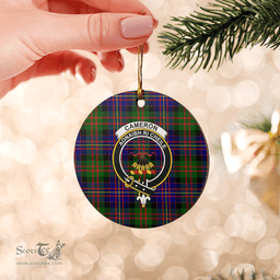 Scottish Cameron of Erracht Modern Clan Tartan Crest Round Ceramic Ornament