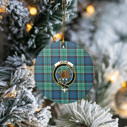 Scottish Leslie Hunting Ancient Clan Tartan Crest Round Ceramic Ornament